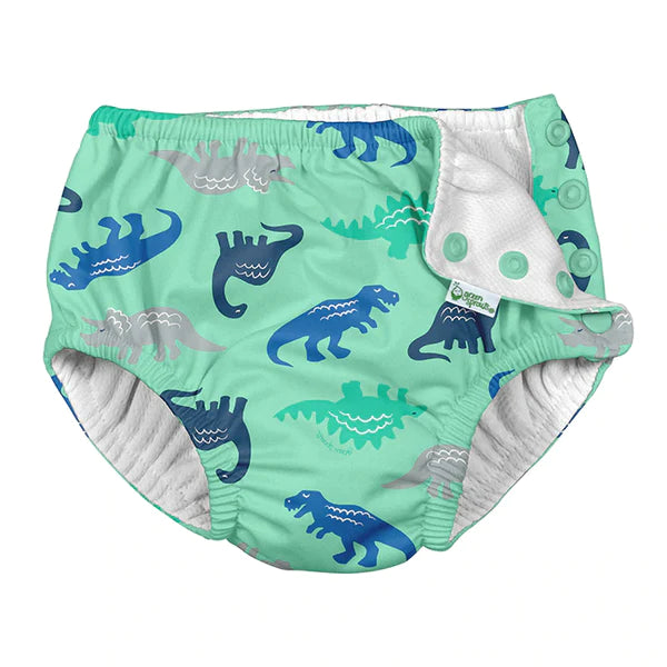 I Play by Green Sprouts Snap Swimsuit Diaper - Seafoam Simple Dino
