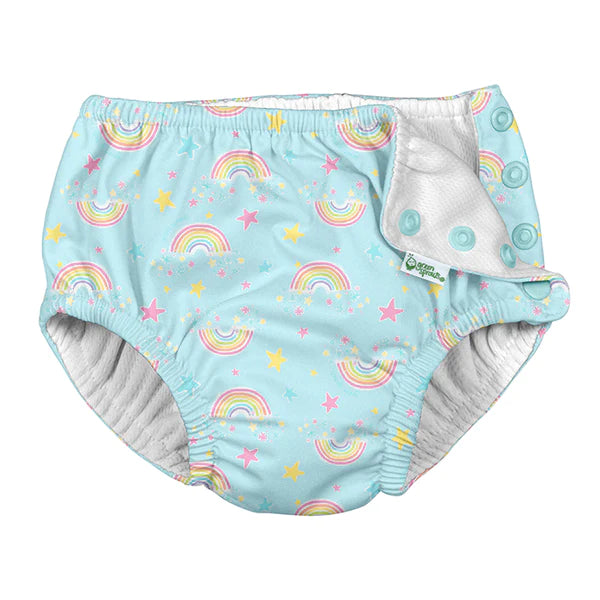 I Play by Green Sprouts Snap Swimsuit Diaper - Aqua Rainbows
