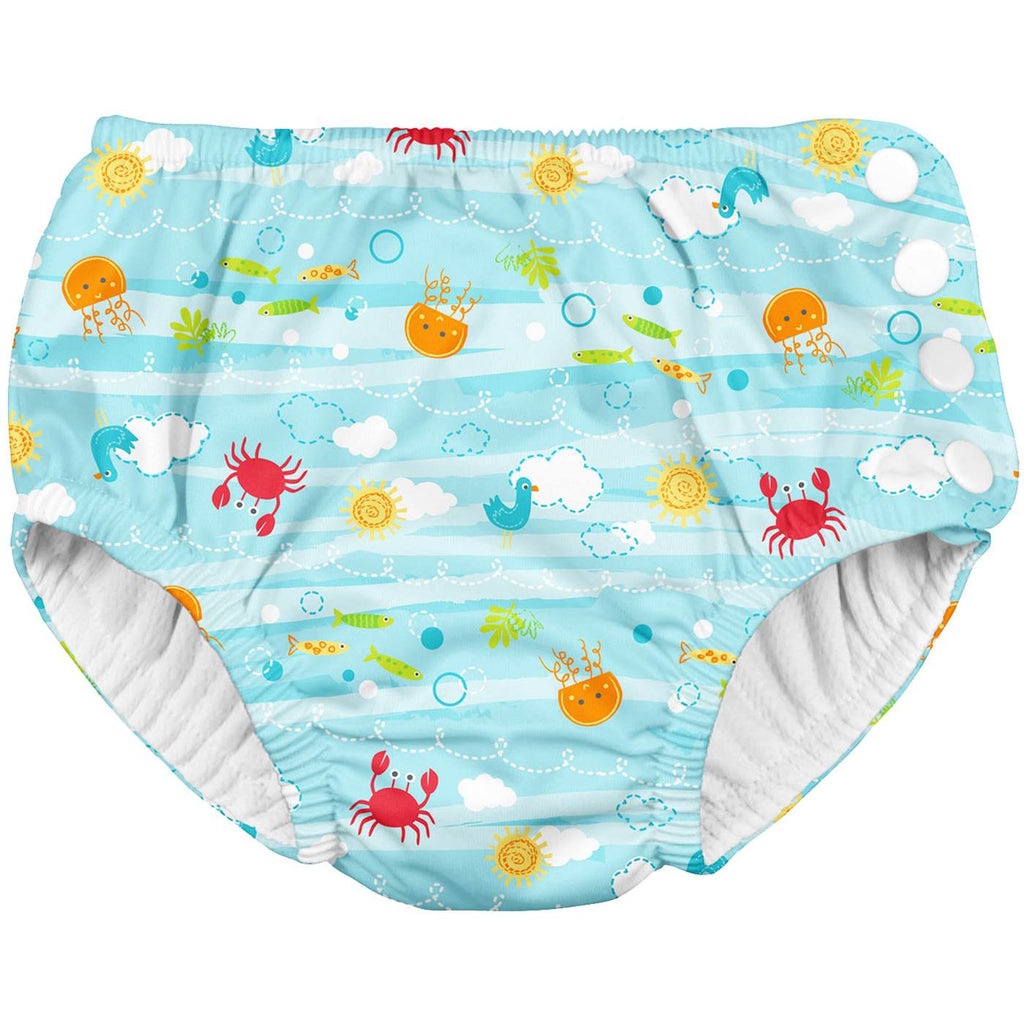 I Play by Green Sprouts Snap Reusable Absorbent Swimsuit Diaper - Aqua Sea Friend