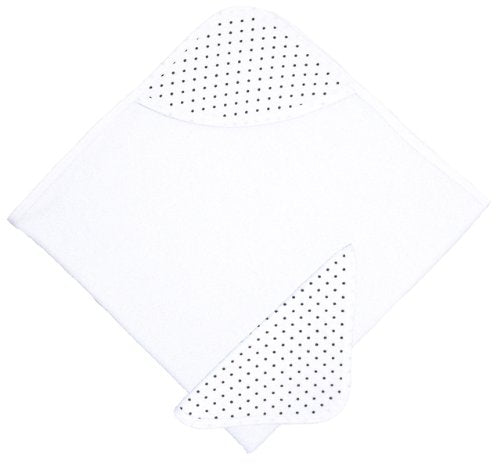 Kushies Hooded Towel& Wash Cloth White with Mocha Polka Dots (B568)