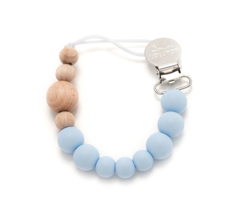 Loulou Lollipop Silicone & Wood Pacifier Clip - Baby Blue
