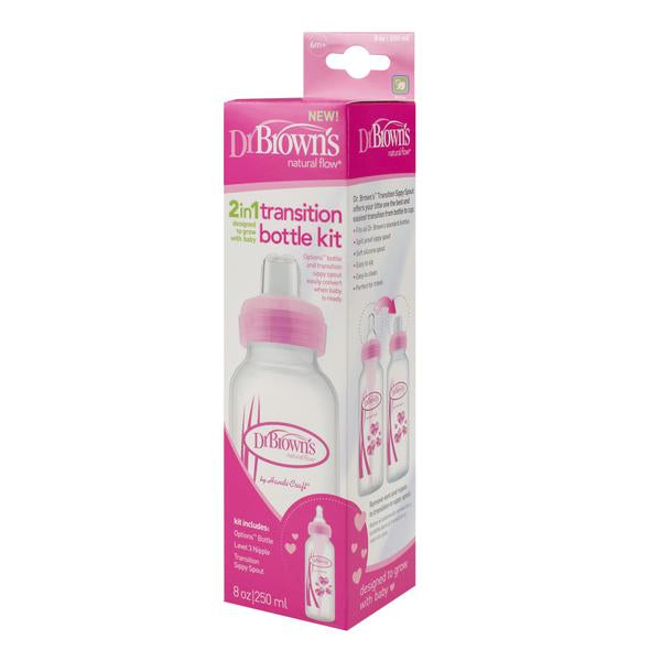 Dr Brown's Options Baby Bottle 2-in-1 Transition Bottle Kit 8oz Pink