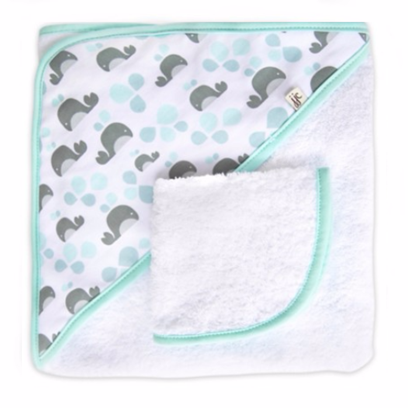 JJ Cole Hooded Towel - Aqua Whale - CanaBee Baby