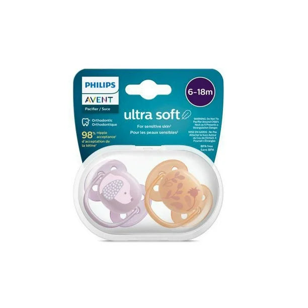 Avent Ultra Soft Pacifier 2pk - Puppy&Leaves 6-18M