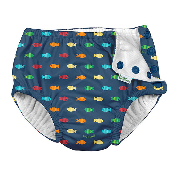 I Play by Green Sprouts Snap Swimsuit Diaper - Navy Fish Geo