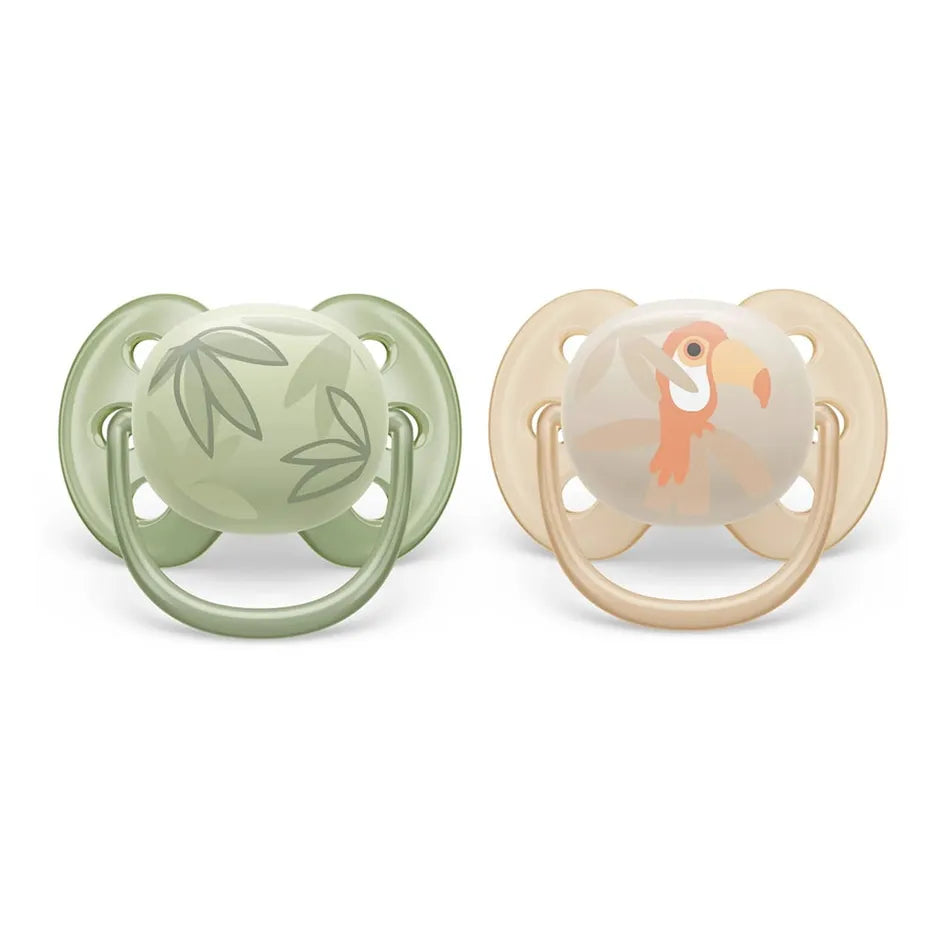 Avent Ultra Soft Pacifier 2PK 0-6M - Toucan+Leaves