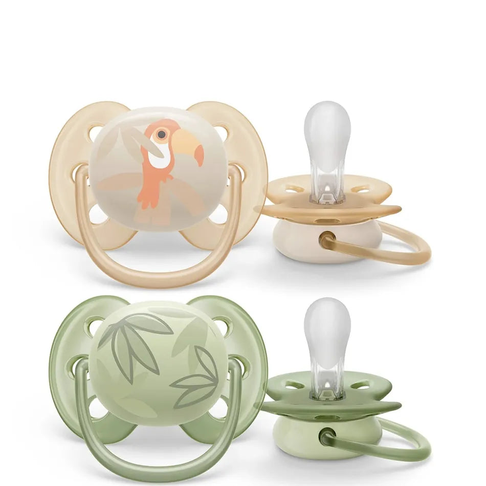 Avent Ultra Soft Pacifier 2PK 0-6M - Toucan+Leaves