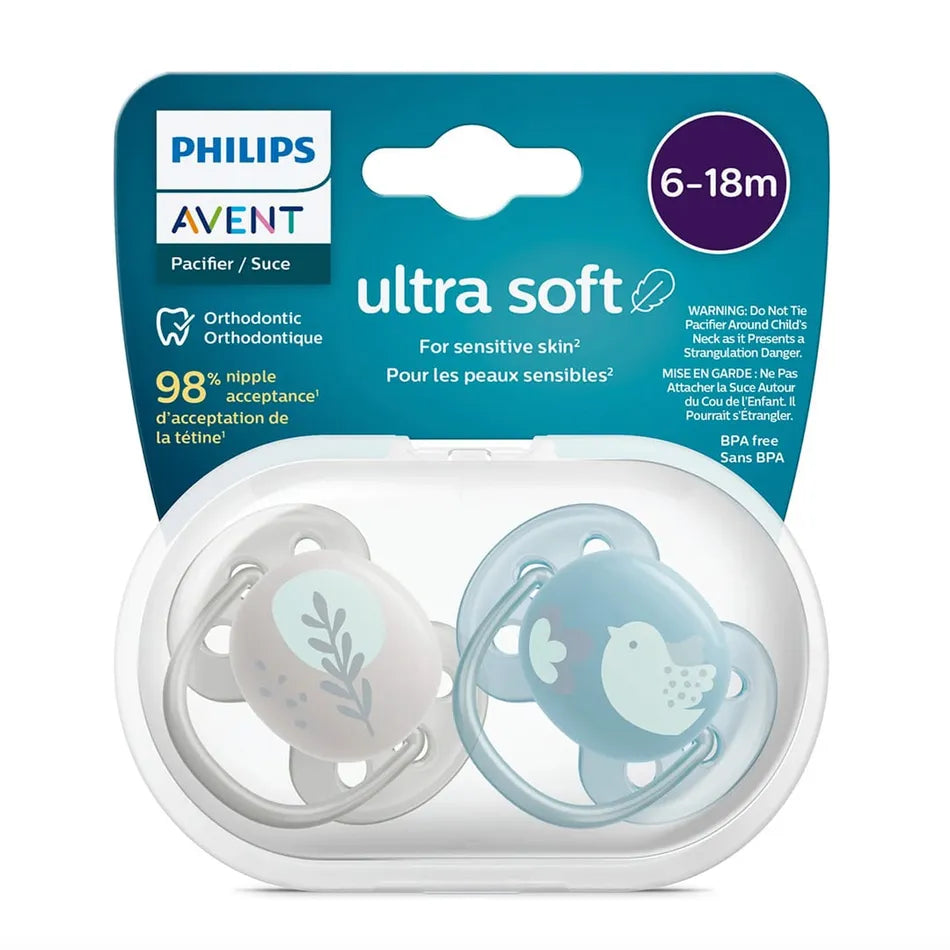 Avent Ultra Soft Pacifier 2PK 6-18M - Dove+Leaves