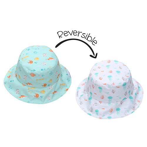 Flapjacks Kids Reversible Baby & Kids Patterned Sun Hat - Fish | Jellyfish