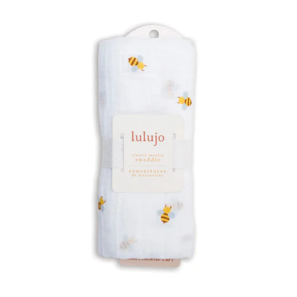Lulujo Swaddle Blanket Muslin Cotton - Bees 100cmx100cm