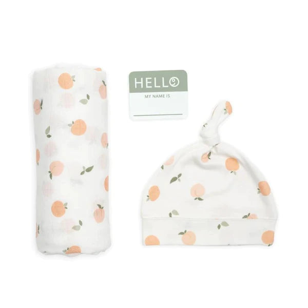 Lulujo Hello World Blanket & Knotted Hat - Peaches