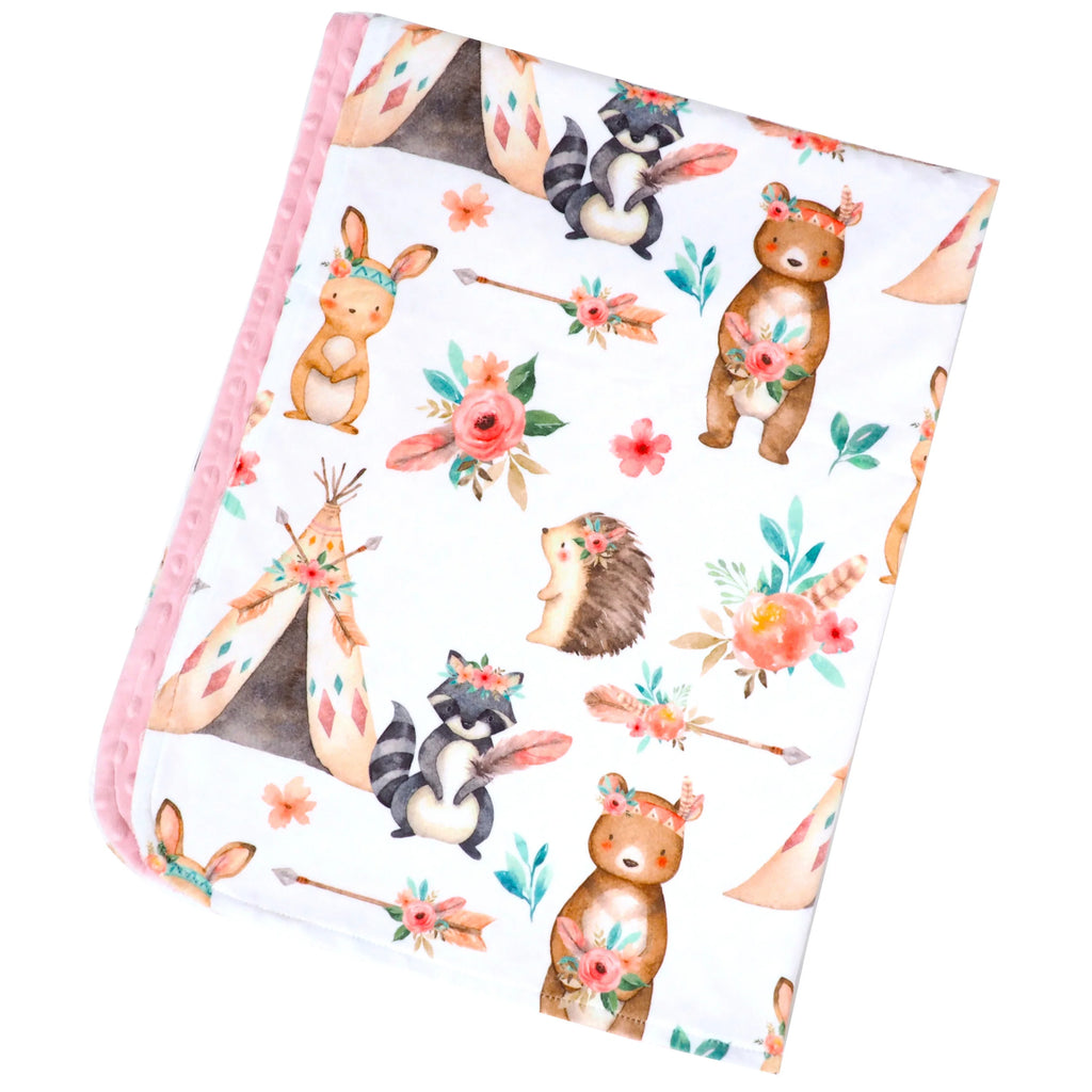 Honey Lemonade Baby&Toddler Minky Blanket 30x40 inch - Woodland Tribe Pink