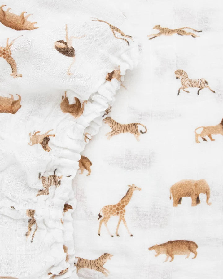Little Unicorn Organic Cotton Muslin Fitted Crib Sheet - Animal Crackers