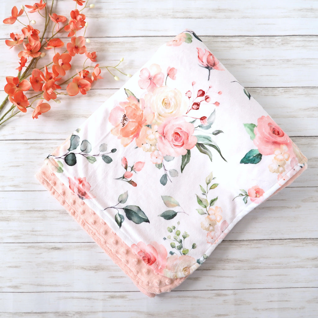 Honey Lemonade Adult Throw Minky Blanket 50x60 inch - Peach Floral