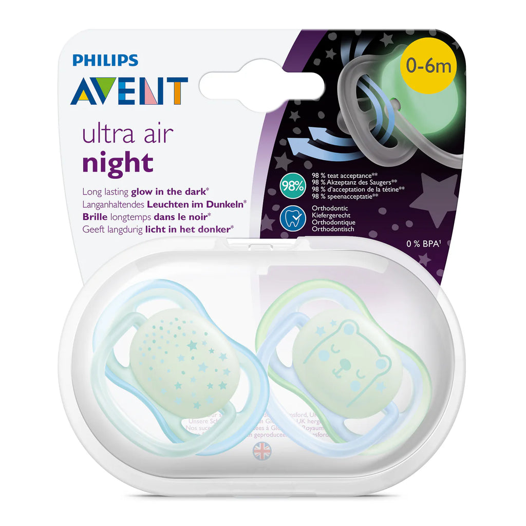 Avent Ultra Air Pacifier Nighttime 2pk - Blue/Green 0-6M