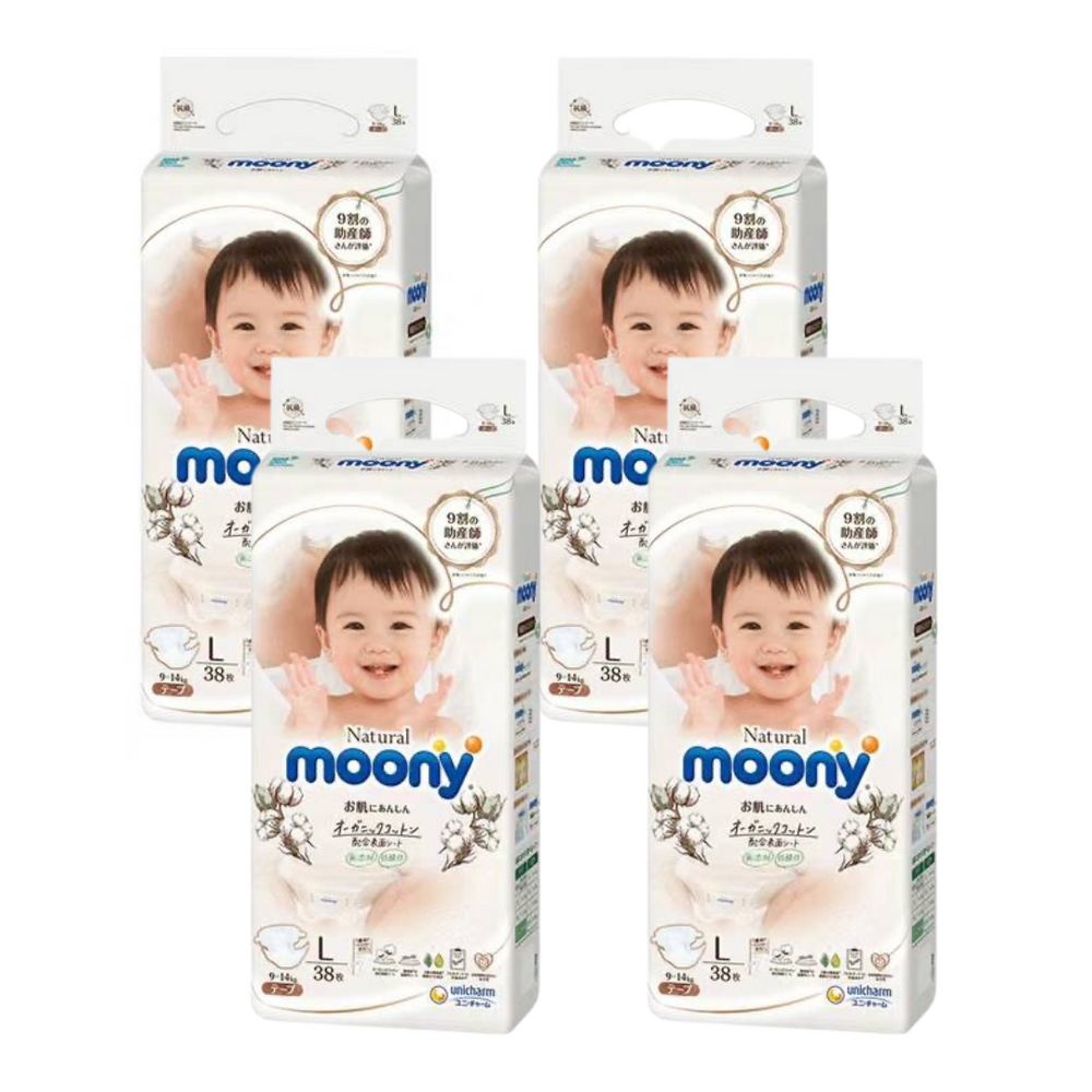 Moony Natural Diaper Tape Style - L (9-14kg) - 4 Pack