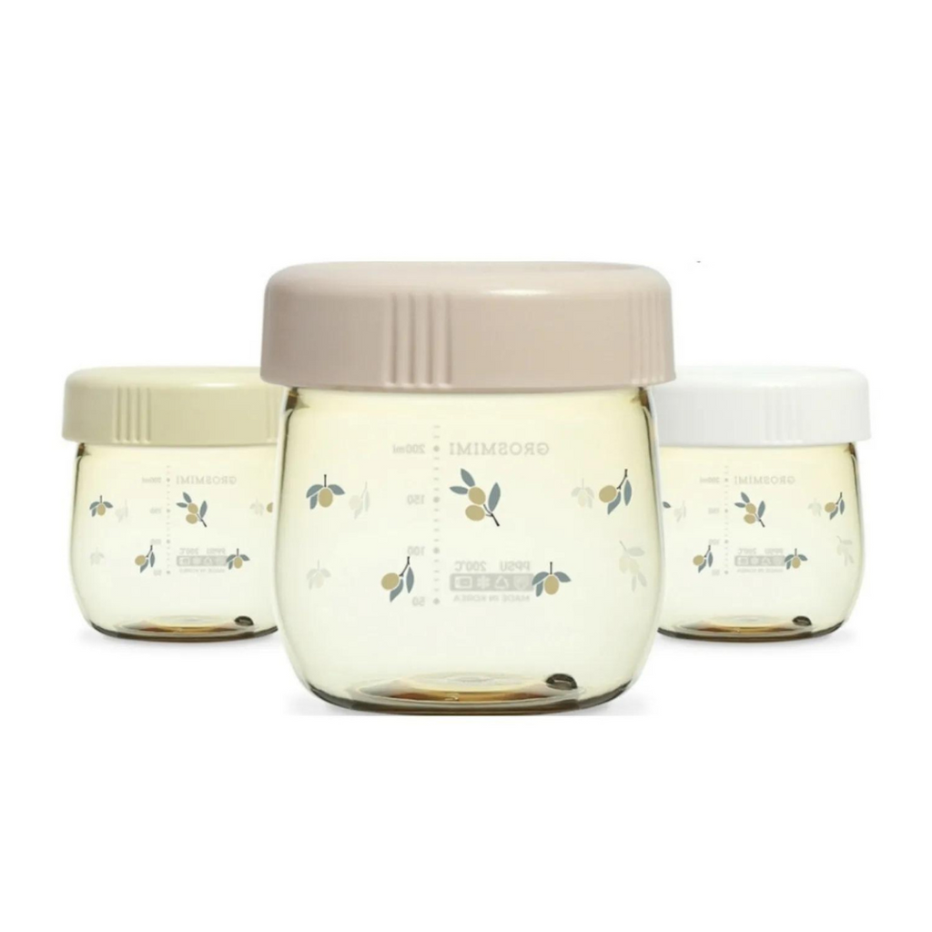 Grosmimi Olive PPSU Baby Food Jar 250ml - White/Pure Gold