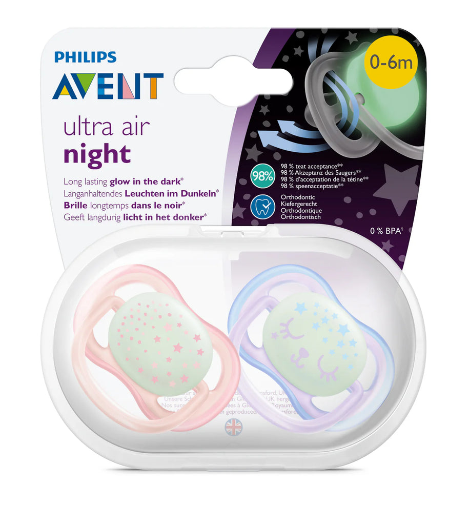 Avent Ultra Air Pacifier Nighttime 2pk - Pink/Purple 0-6M