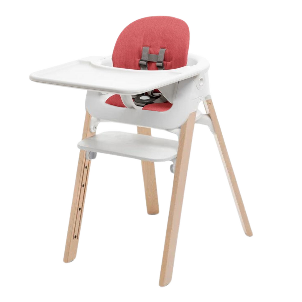 Stokke STEPS High Chair Complete - White/Natural with White Seat Red Cushion