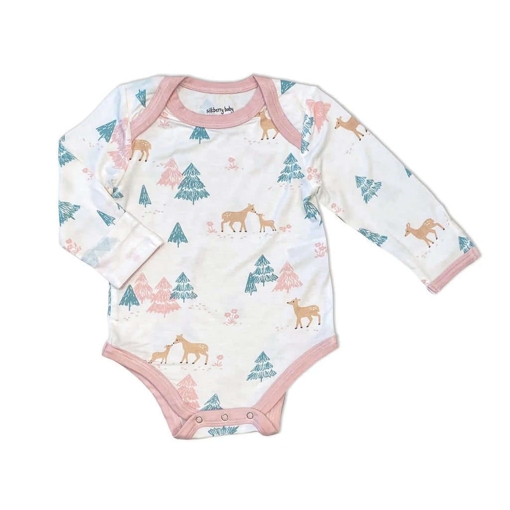 Silkberry Baby Bamboo Long Sleeve Onesie - Deer Forest