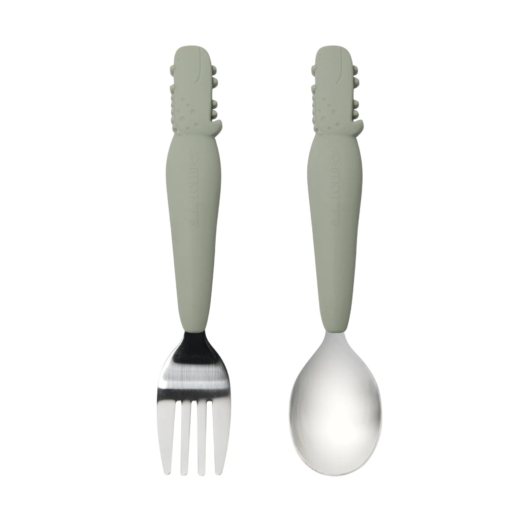 Loulou Lollipop Big Kid's Spoon/Fork Set - Alligator