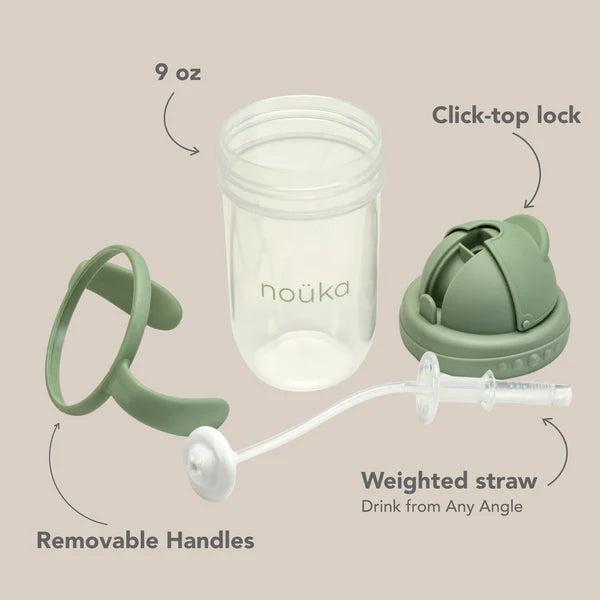 Nouka Non-Spill Weighted Straw Cup 9oz - Moss 6M+