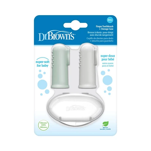 Dr Brown's Silicone Finger Toothbrush with Case - Green&Grey HG011