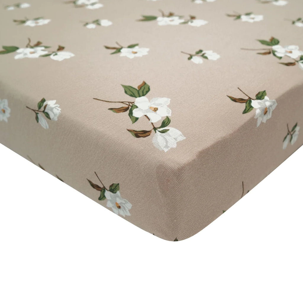 Kyte Baby Crib Sheet - Small Khaki Magnolia