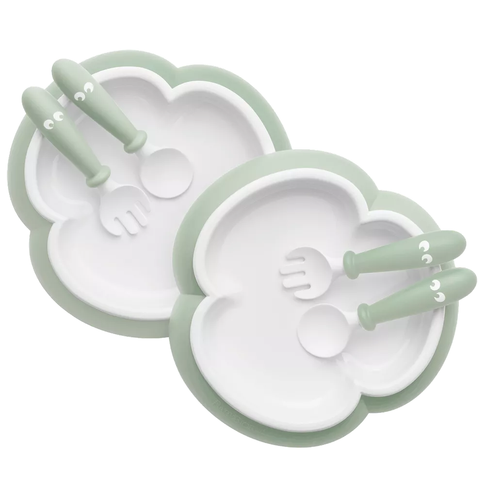 BABYBJÖRN Baby Plate, Spoon & Fork - Powder Green 2 Sets