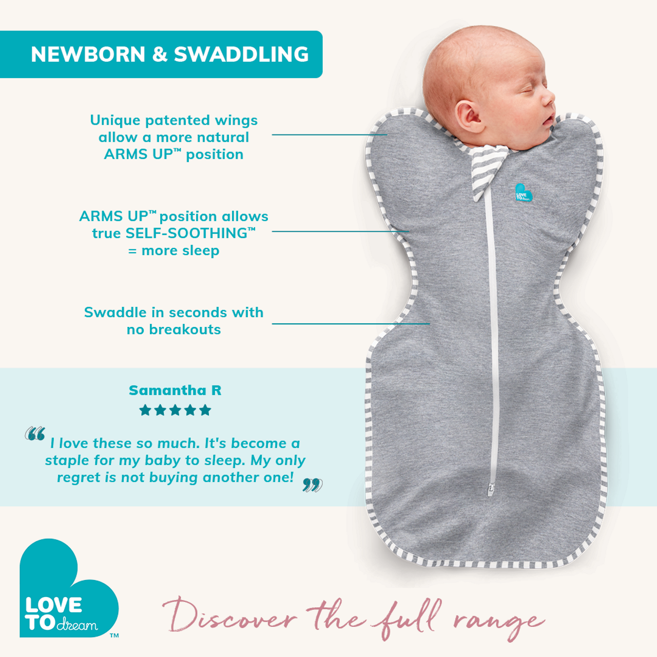 Love to Dream Swaddle Stage1 Original Pallet 1.0TOG Grey Babyrama.ca