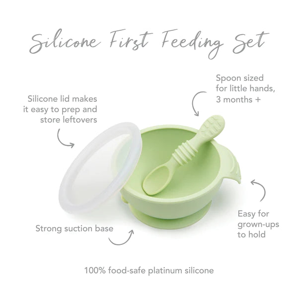 Bumkins Silicone First Feeding Set with Lid & Spoon - Sage