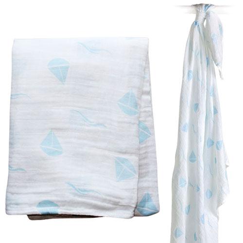 Lulujo Swaddling Blanket Muslin Cotton Blue Sailboats LJ028