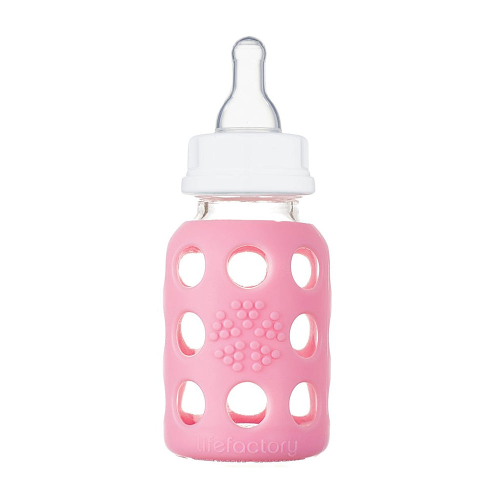 LifeFactory Glass Baby Bottle with Silicone Sleeve 4oz-Pink