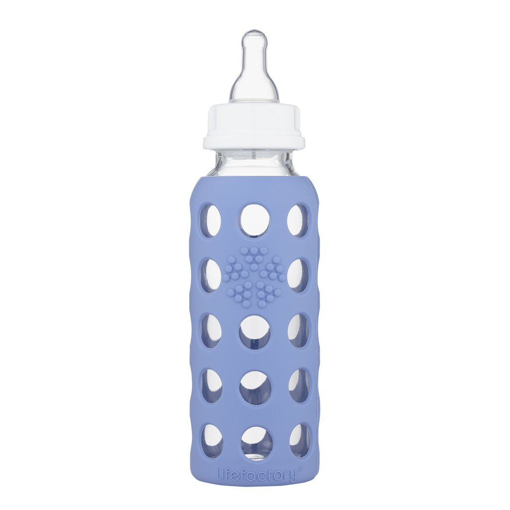 LifeFactory Glass Baby Bottle with Silicone Sleeve 9oz-Blue Berry