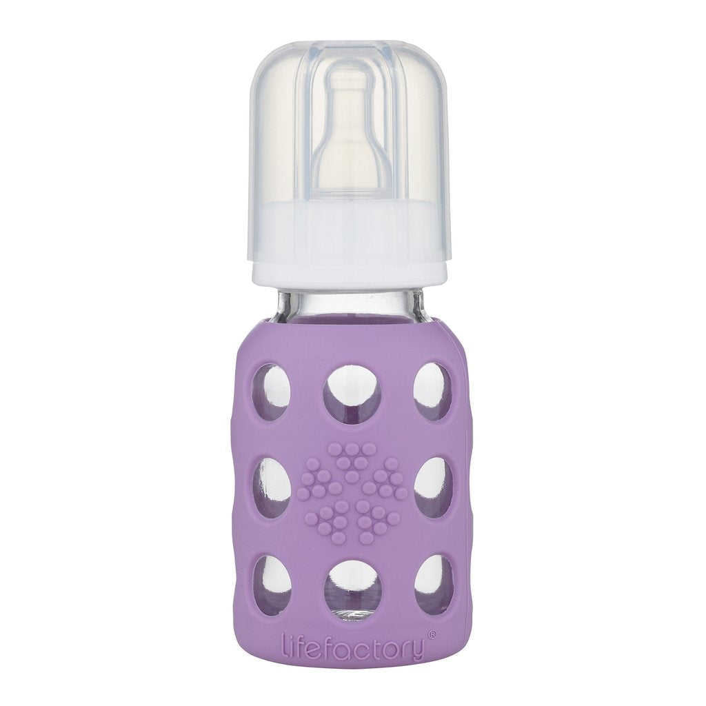 LifeFactory Glass Baby Bottle with Silicone Sleeve 4oz-Lavender