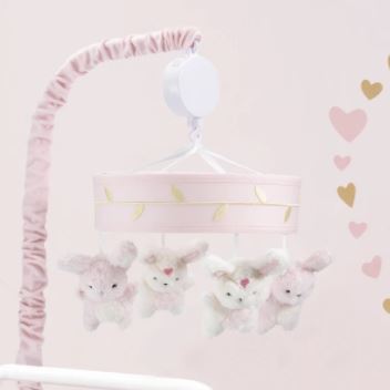 Lambs & Ivy Confetti Pink/Gold/White Bunny Musical Baby Crib Mobile 670018N