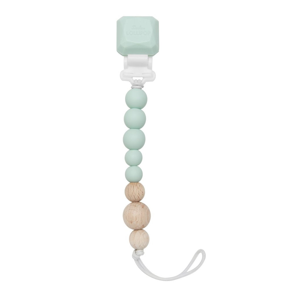 Loulou Lollipop Colour Pop Silicone & Wood Pacifier Clip - Mint