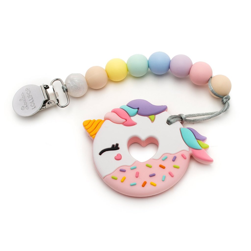 Loulou Lollipop Silicone Teether Set Pink Unicorn Donut - Cotton Candy