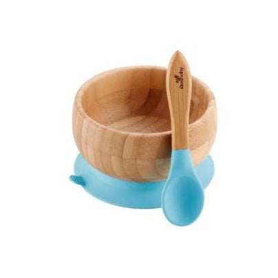 Avanchy Bamboo Suction Baby Bowl + Spoon - blue