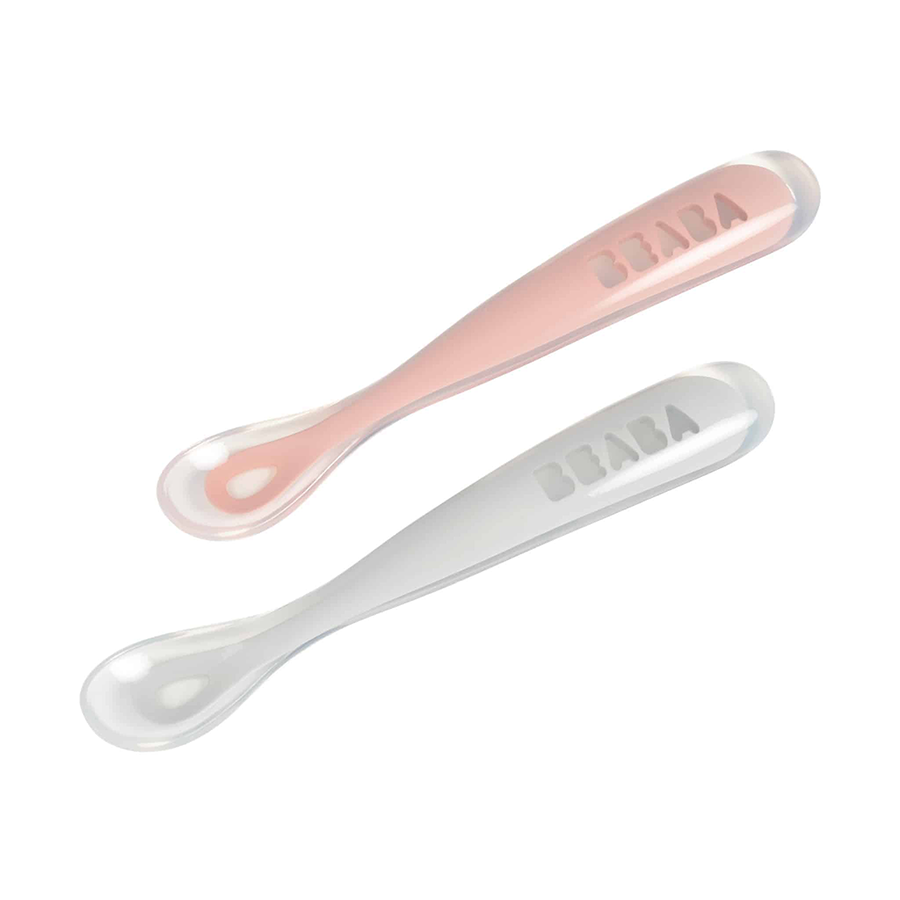 Beaba Silicone Spoon with Travel Case - Rose/Cloud