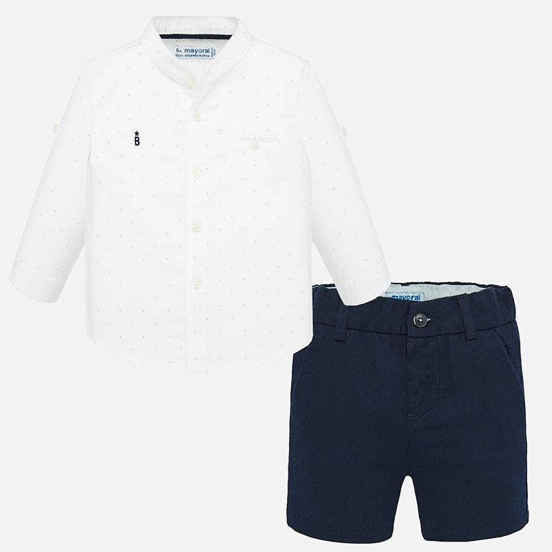 Mayoral Long Sleeved Shirt with Mandarin Collar and Shorts - Navy Blue 1294