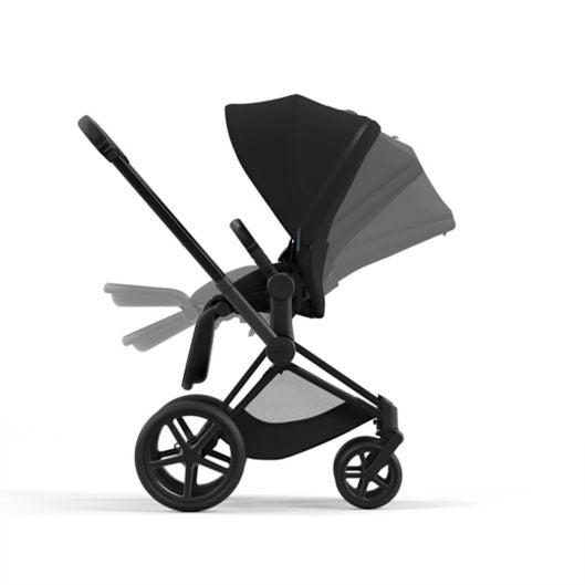 Cybex Priam 4 Stroller - Matte Black Frame with Deep Black Seat + Carry Cot Bundle