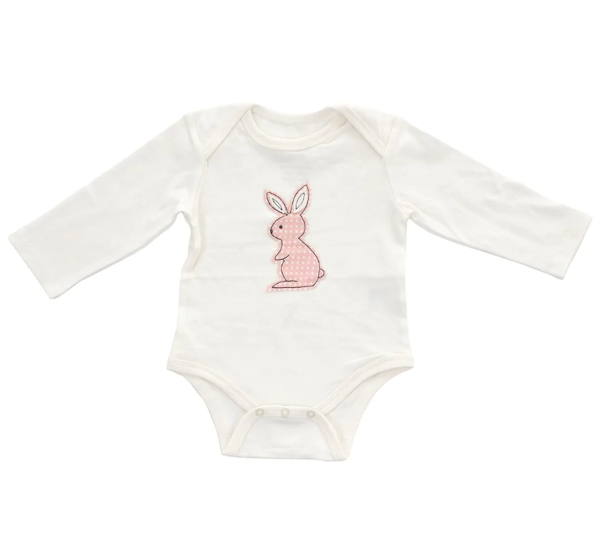 Silkberry Baby Organic Cotton Long Sleeve Onesie - Snow/Blush bunny