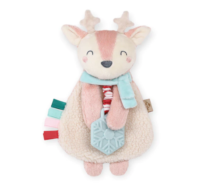 Itzy Ritzy Lovey Holiday Pink Reindeer Plush + Teether