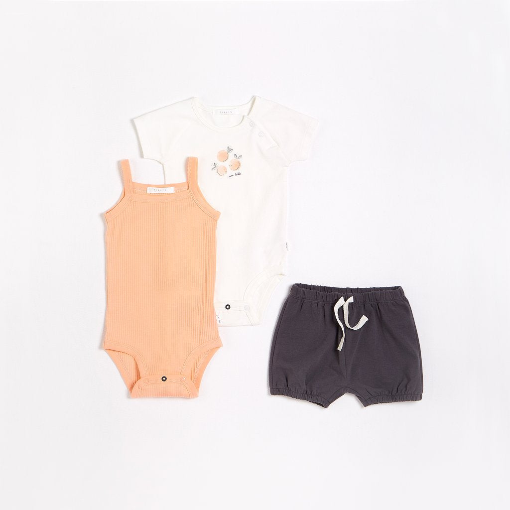 Firsts by Petitlem Onesies and Short Set Peaches
