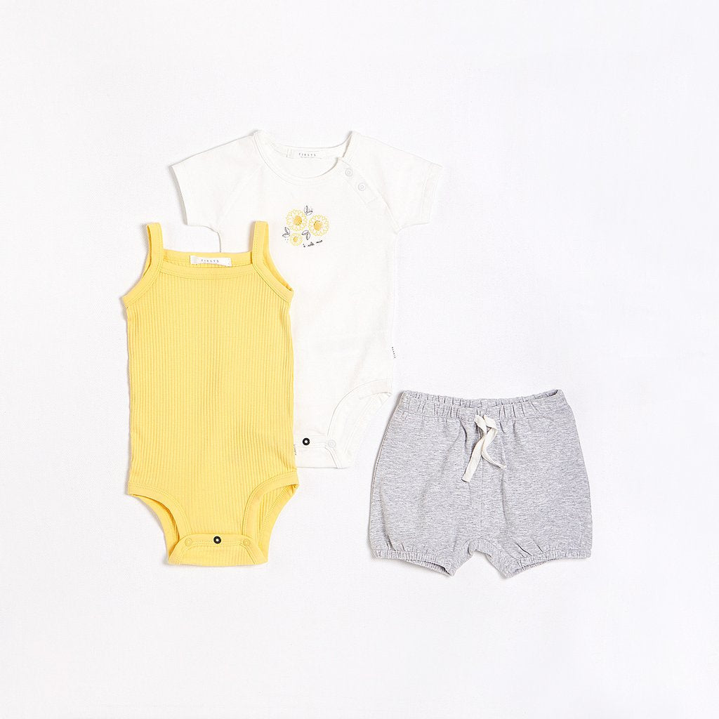 Firsts by Petitlem Onesies and Short Set Sunflowers