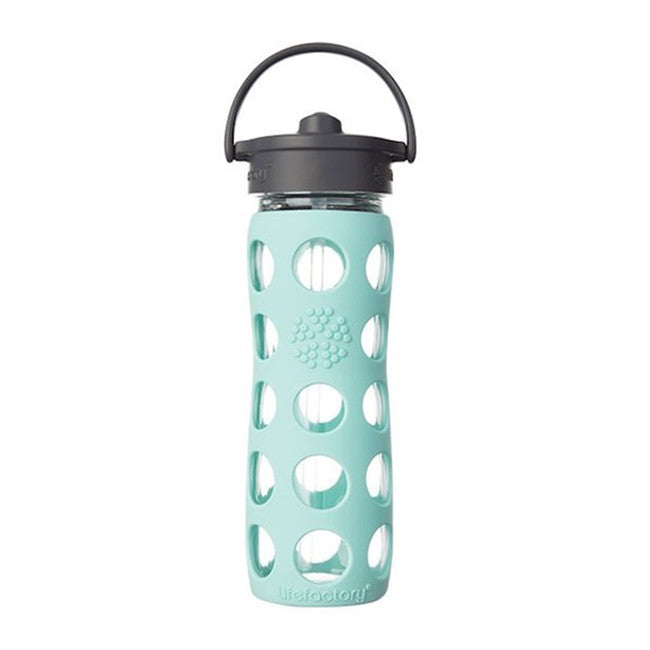 LifeFactory Reusable 12 oz Glass Bottle with Straw Cap - Turquoise