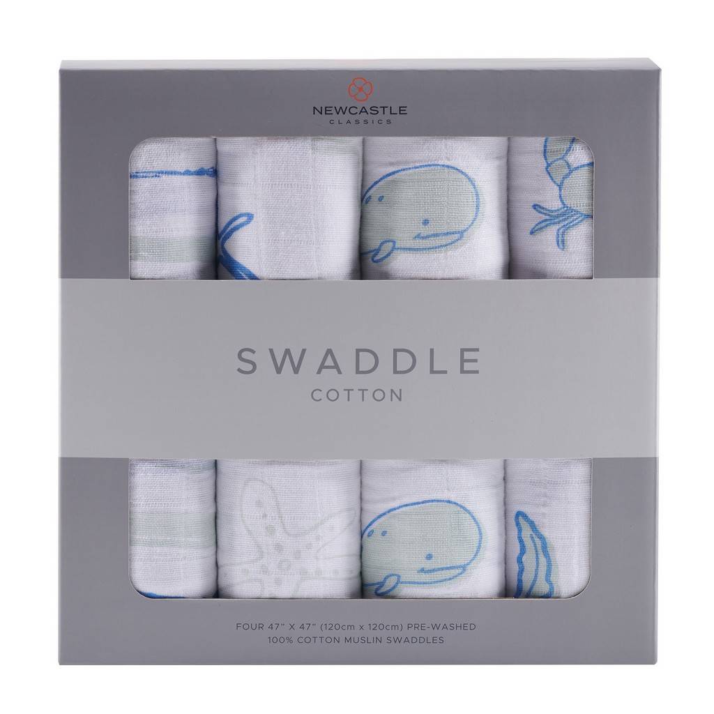 New Castle Cotton Swaddle - Ocean Friends 4pk 4454