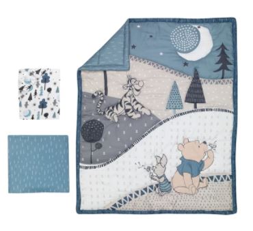 Lambs & Ivy Disney Baby Forever Pooh Blue/Gray Bear 3-Piece Baby Crib Bedding Set 780003V