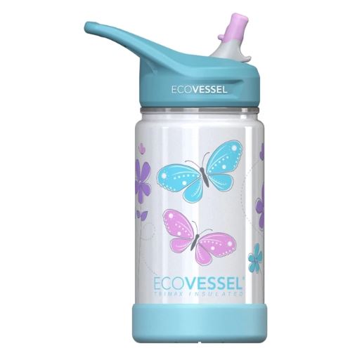 EcoVessel Frost Insulated Stainless Steel Water Bottle with Straw - 12oz - Butterfly FRST12BU